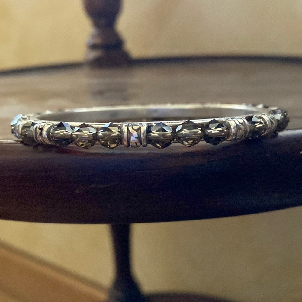 BRIGHTON vintage smoky grey crystal‎ and silver bangle BRACELET
